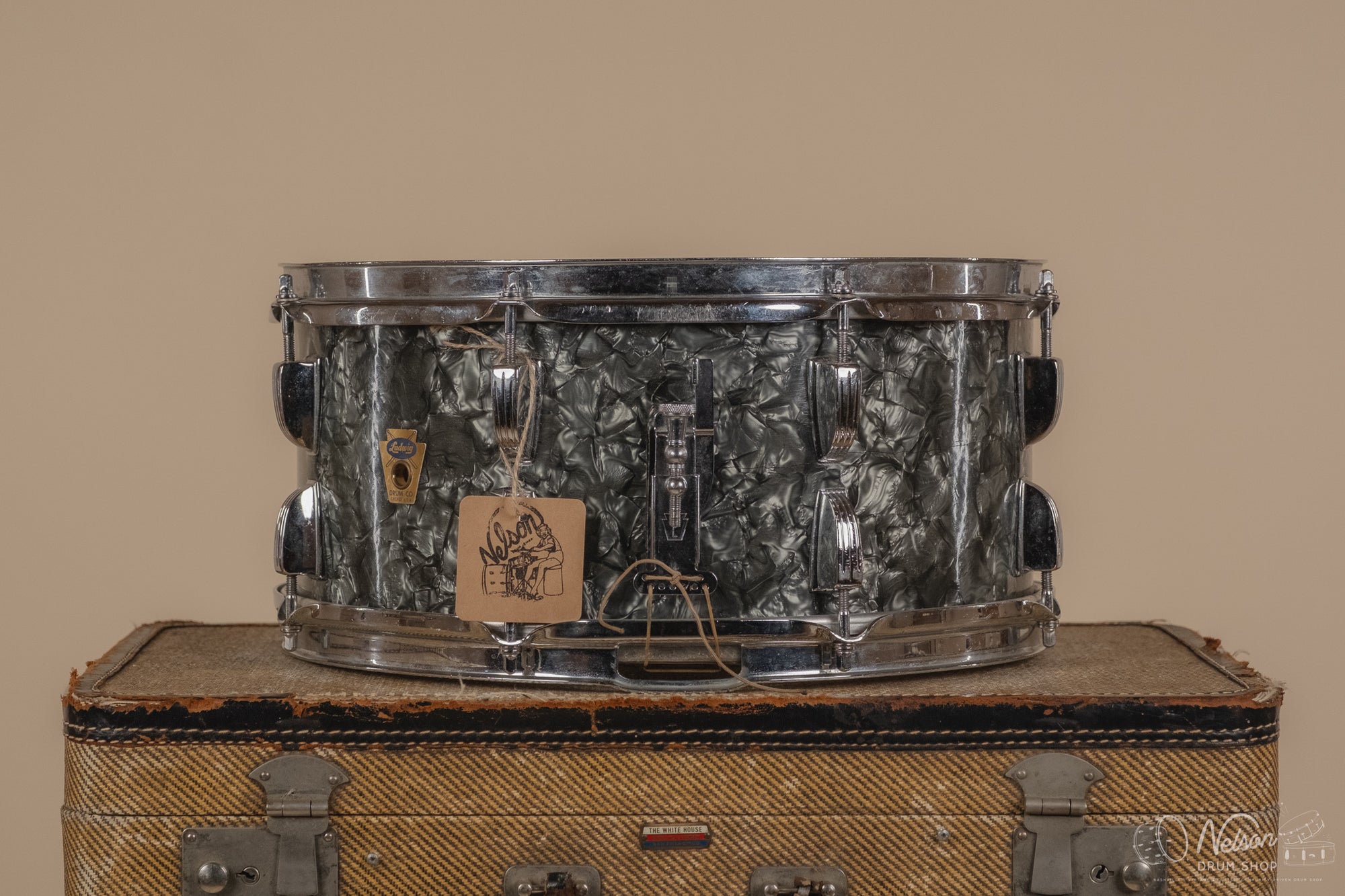 1960s Ludwig No. 912 TransBadge 'School Festival' in Black Diamond Pearl - 6.5x14