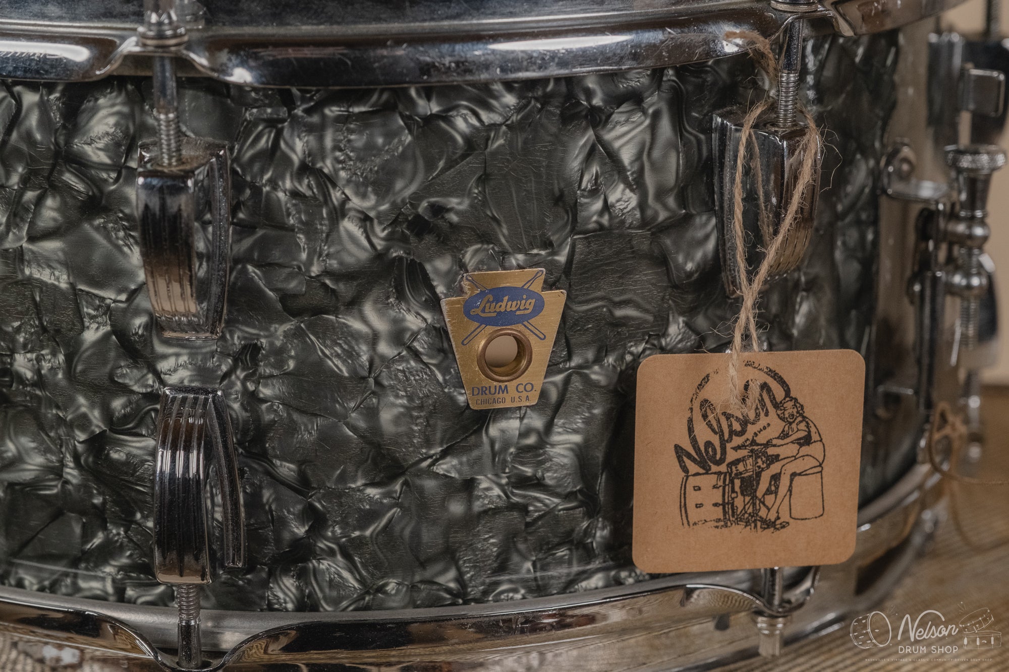 1960s Ludwig No. 912 TransBadge 'School Festival' in Black Diamond Pearl - 6.5x14