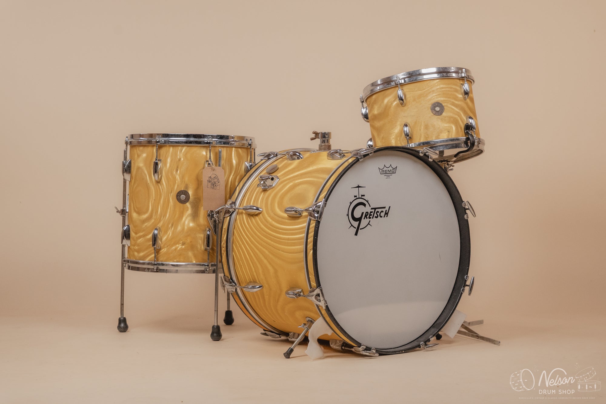 1960s Gretsch 'Progressive Jazz' in Gold Satin Flame - 14x20, 14x14, 8x12