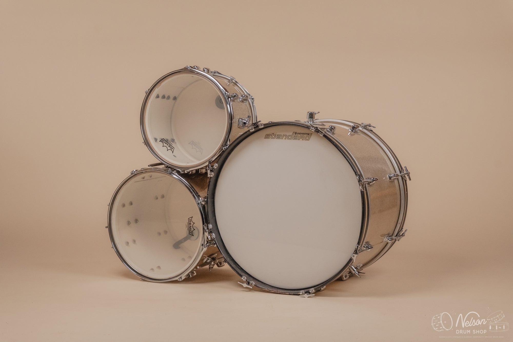1968 Ludwig Standard 'Downbeat' in Silver Mist - 14x20, 14x14, 8x12