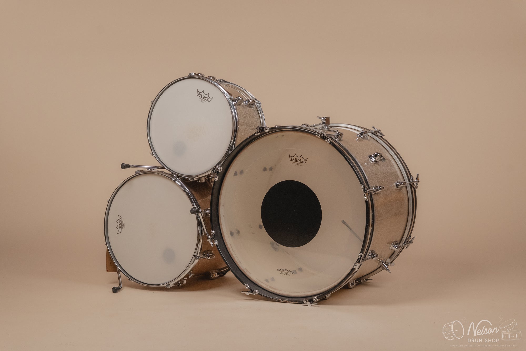 1968 Ludwig Standard 'Downbeat' in Silver Mist - 14x20, 14x14, 8x12