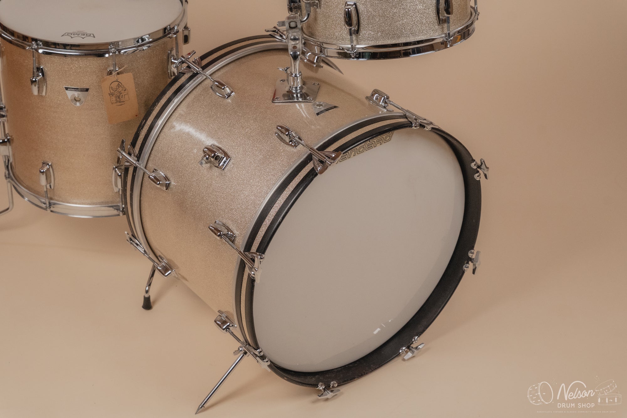 1968 Ludwig Standard 'Downbeat' in Silver Mist - 14x20, 14x14, 8x12