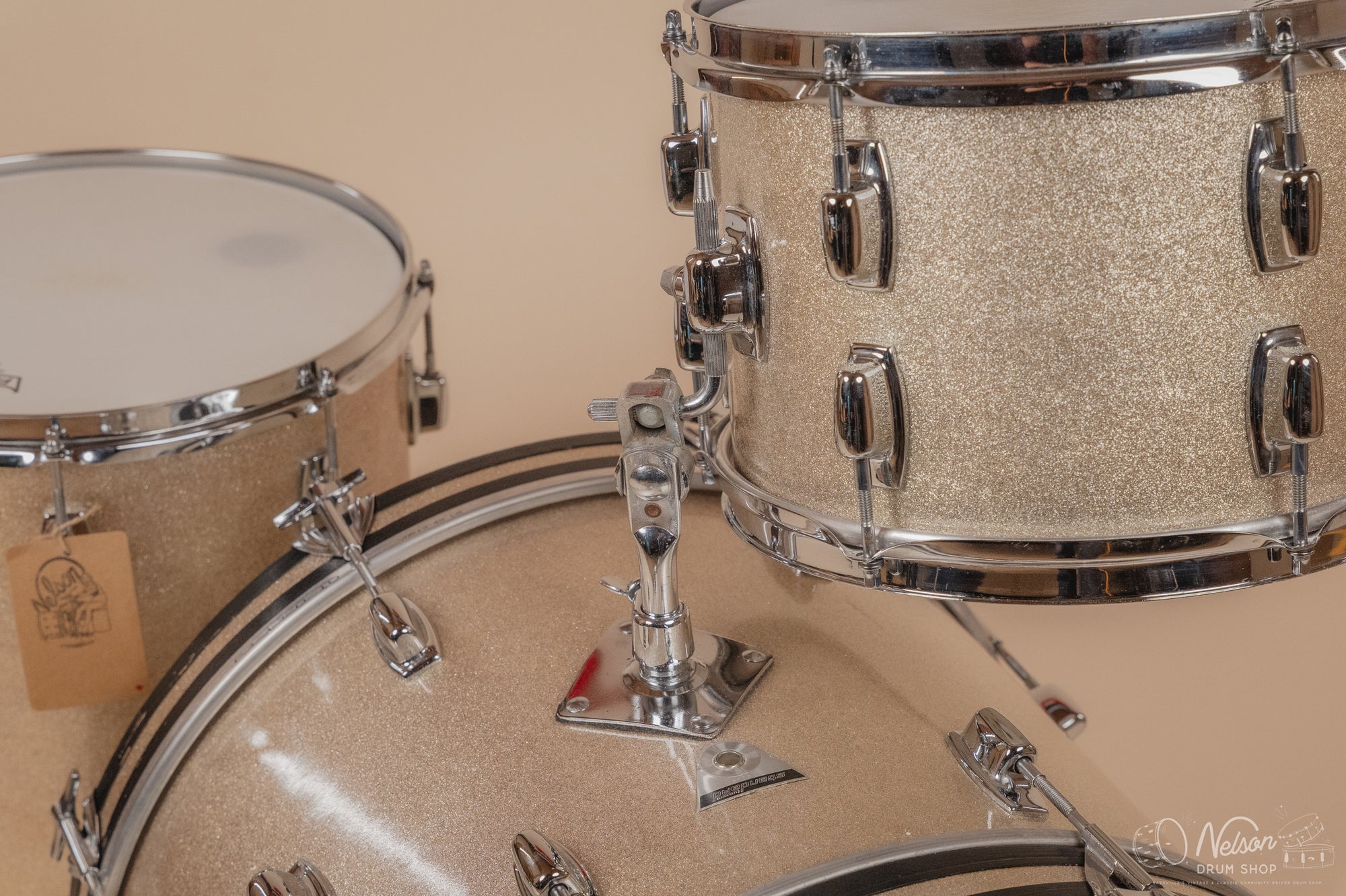 1968 Ludwig Standard 'Downbeat' in Silver Mist - 14x20, 14x14, 8x12