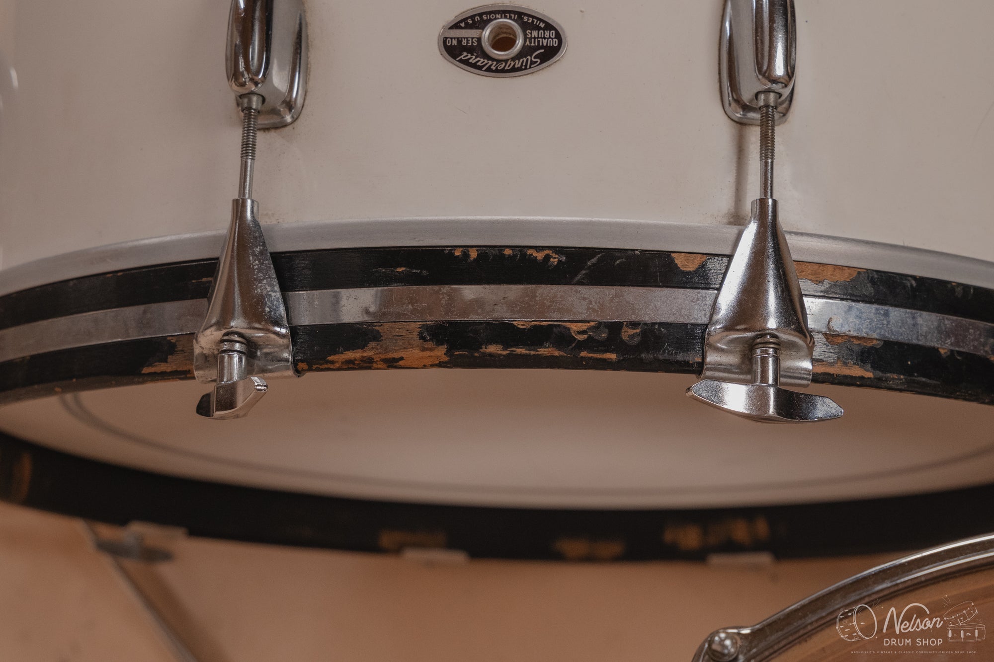 1970's Slingerland 'Gene Krupa' No. 1 N 5 ply in White Gloss - 14x22, 9x13, 16x16