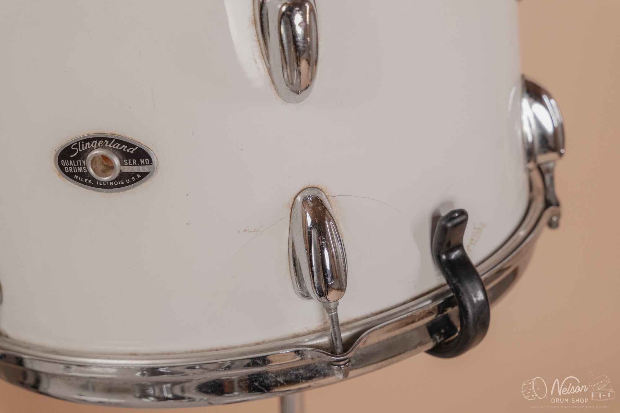 1970's Slingerland 'Gene Krupa' No. 1 N 5 ply in White Gloss - 14x22, 9x13, 16x16