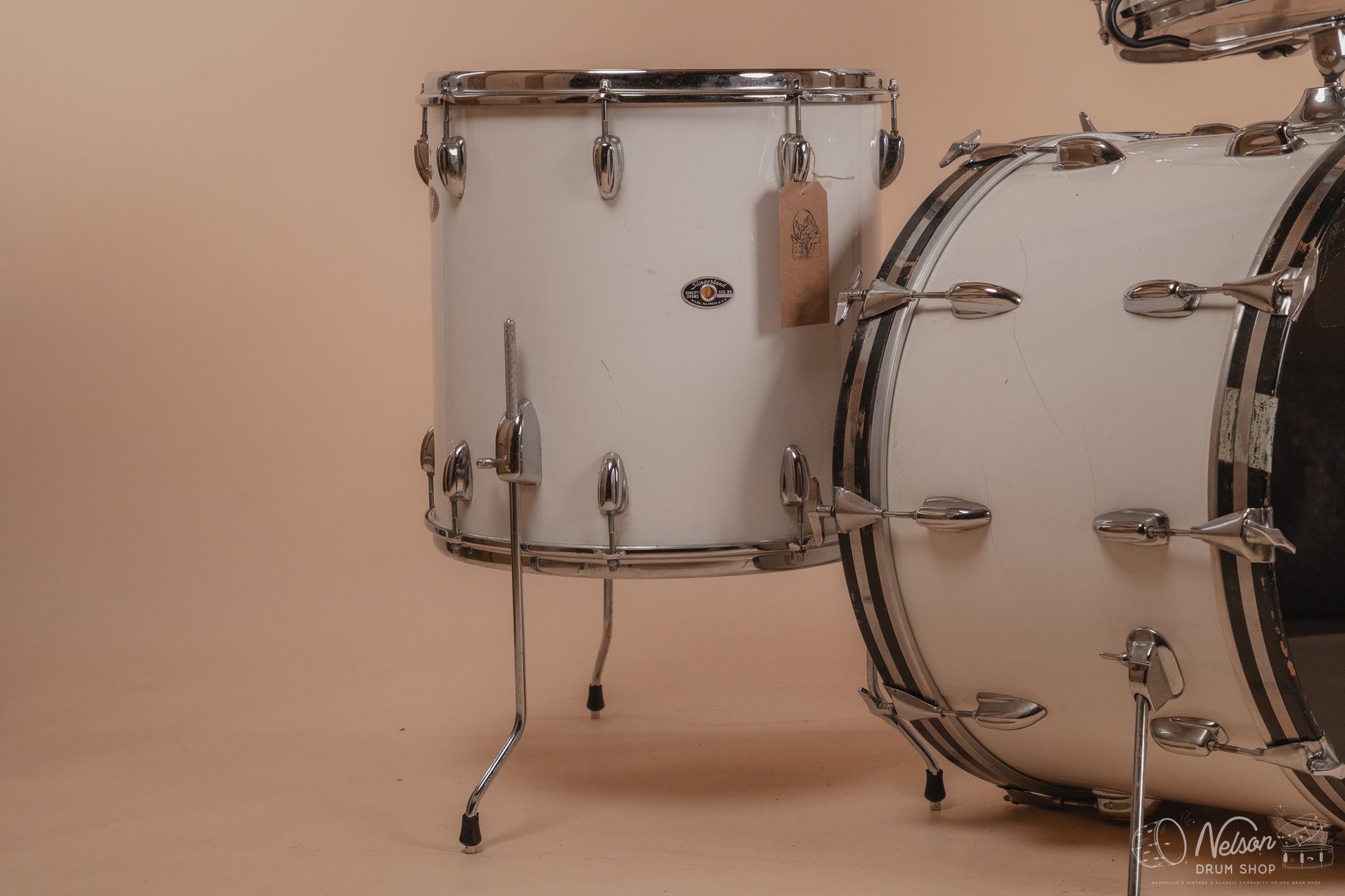 1970's Slingerland 'Gene Krupa' No. 1 N 5 ply in White Gloss - 14x22, 9x13, 16x16