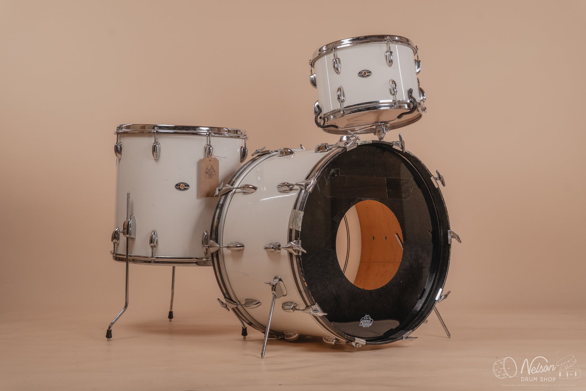 1970's Slingerland 'Gene Krupa' No. 1 N 5 ply in White Gloss - 14x22, 9x13, 16x16