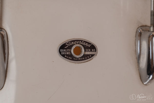 1970's Slingerland 'Gene Krupa' No. 1 N 5 ply in White Gloss - 14x22, 9x13, 16x16
