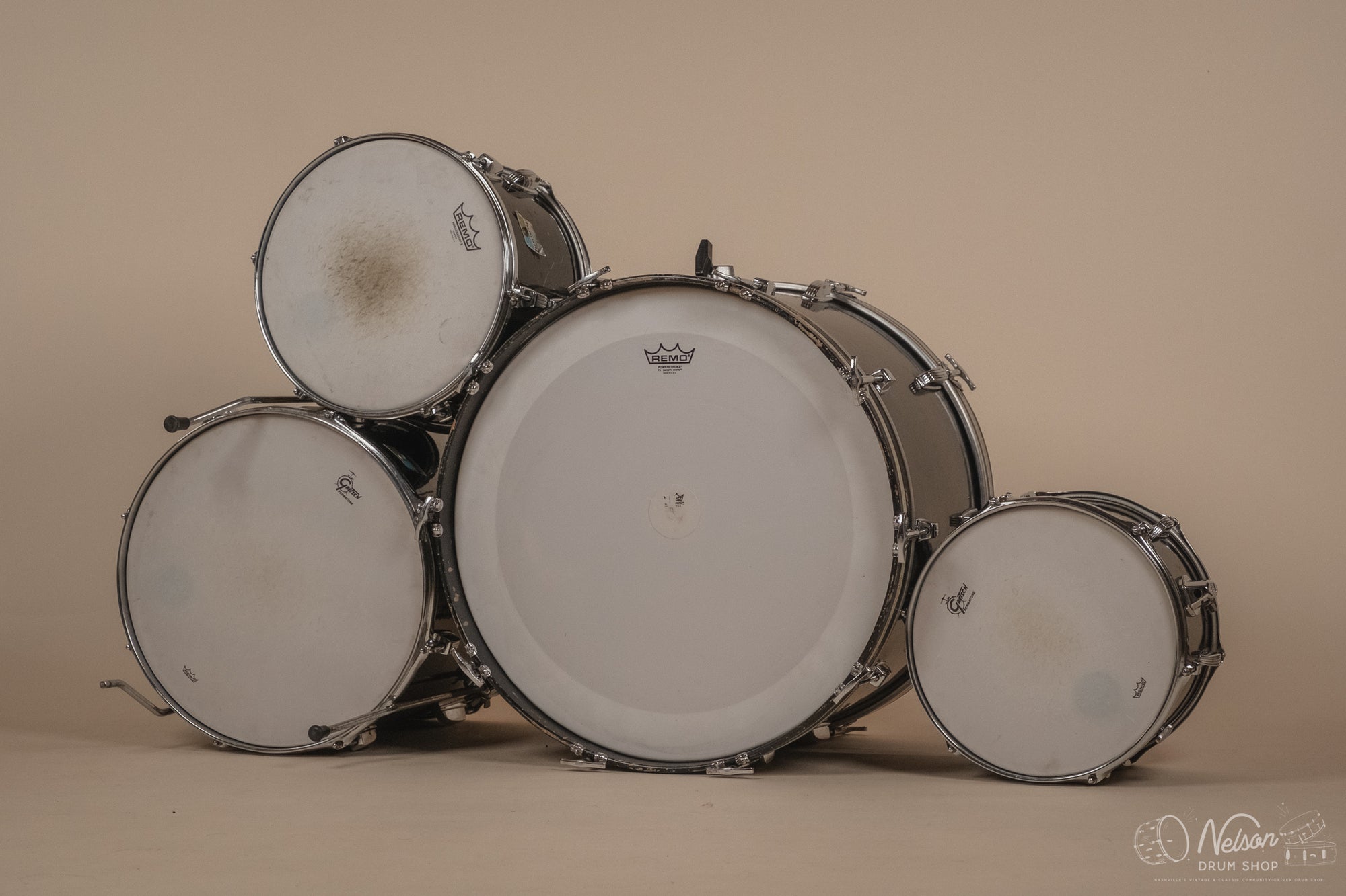 1972 Ludwig 'Big Beat' (3-ply) in Black Cortex - 14x22, 16x16, 9x13, 8x12