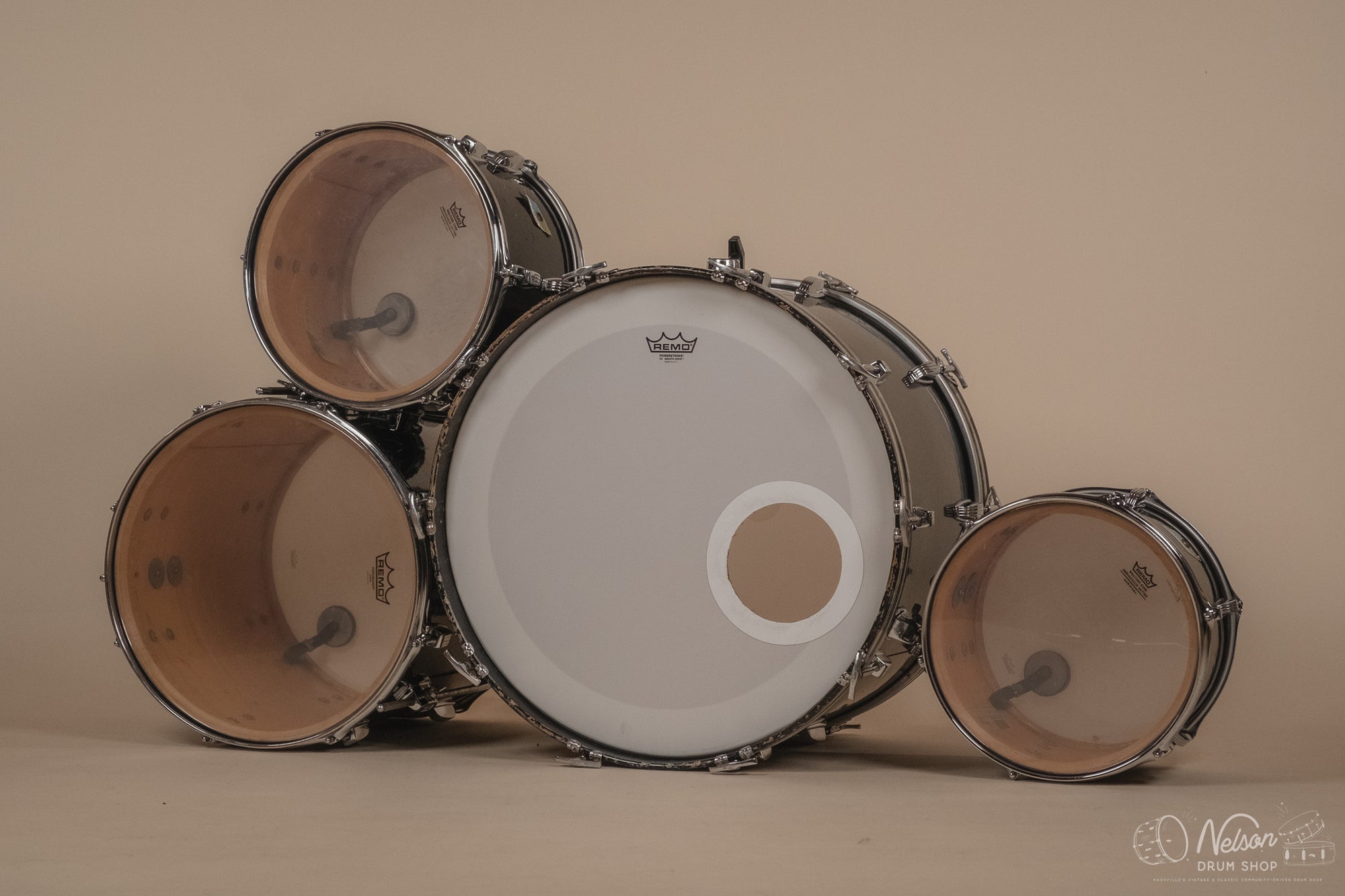 1972 Ludwig 'Big Beat' (3-ply) in Black Cortex - 14x22, 16x16, 9x13, 8x12