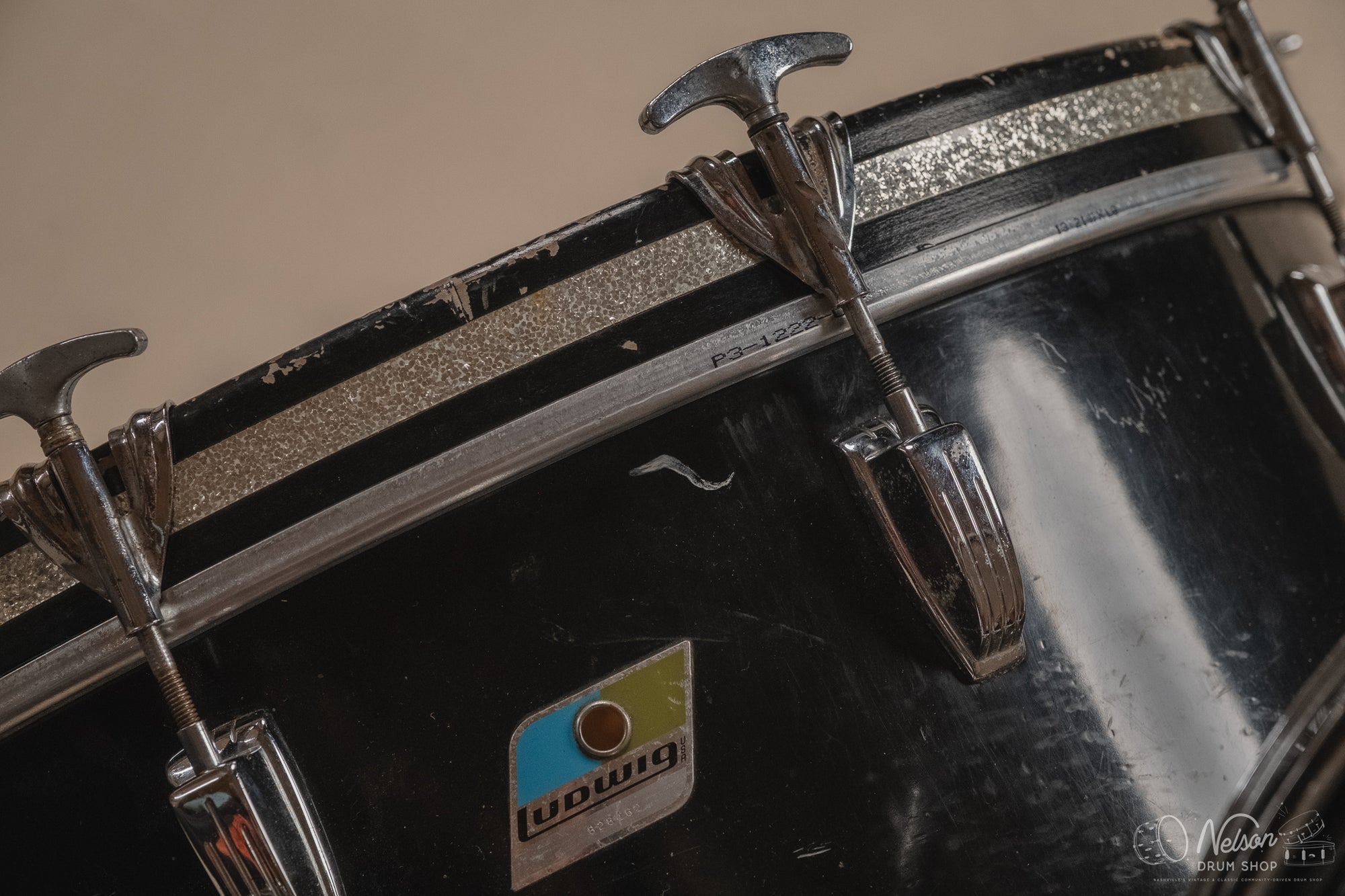 1972 Ludwig 'Big Beat' (3-ply) in Black Cortex - 14x22, 16x16, 9x13, 8x12