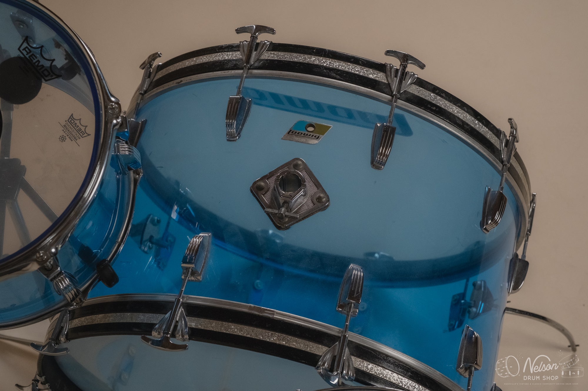 1970's Ludwig 'Pro Beat' in Blue Vistalite - 14x24, 9x13, 16x16