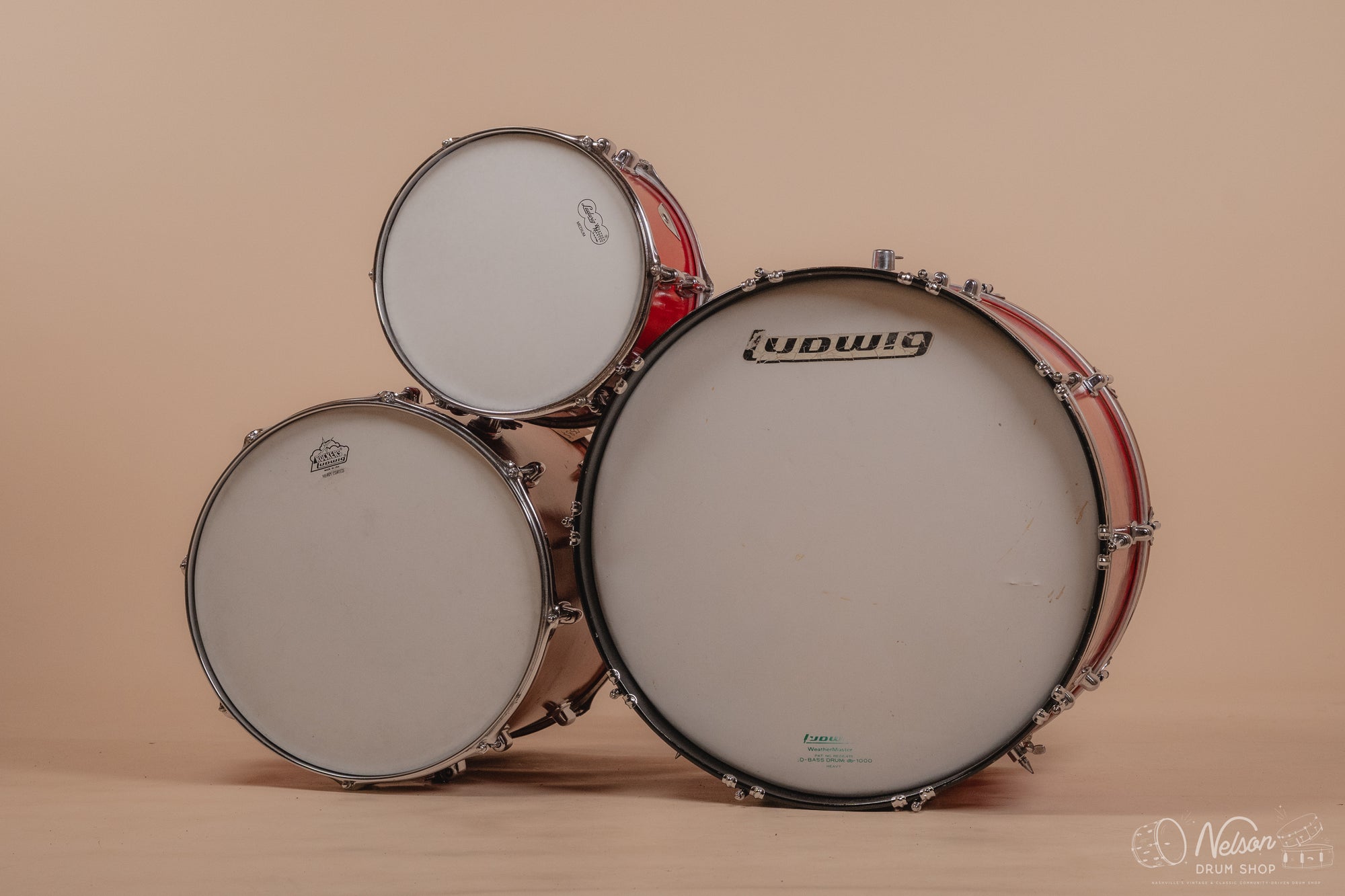 1970s Ludwig 'Standard' in Red Mist - 14x22, 16x16, 8x12