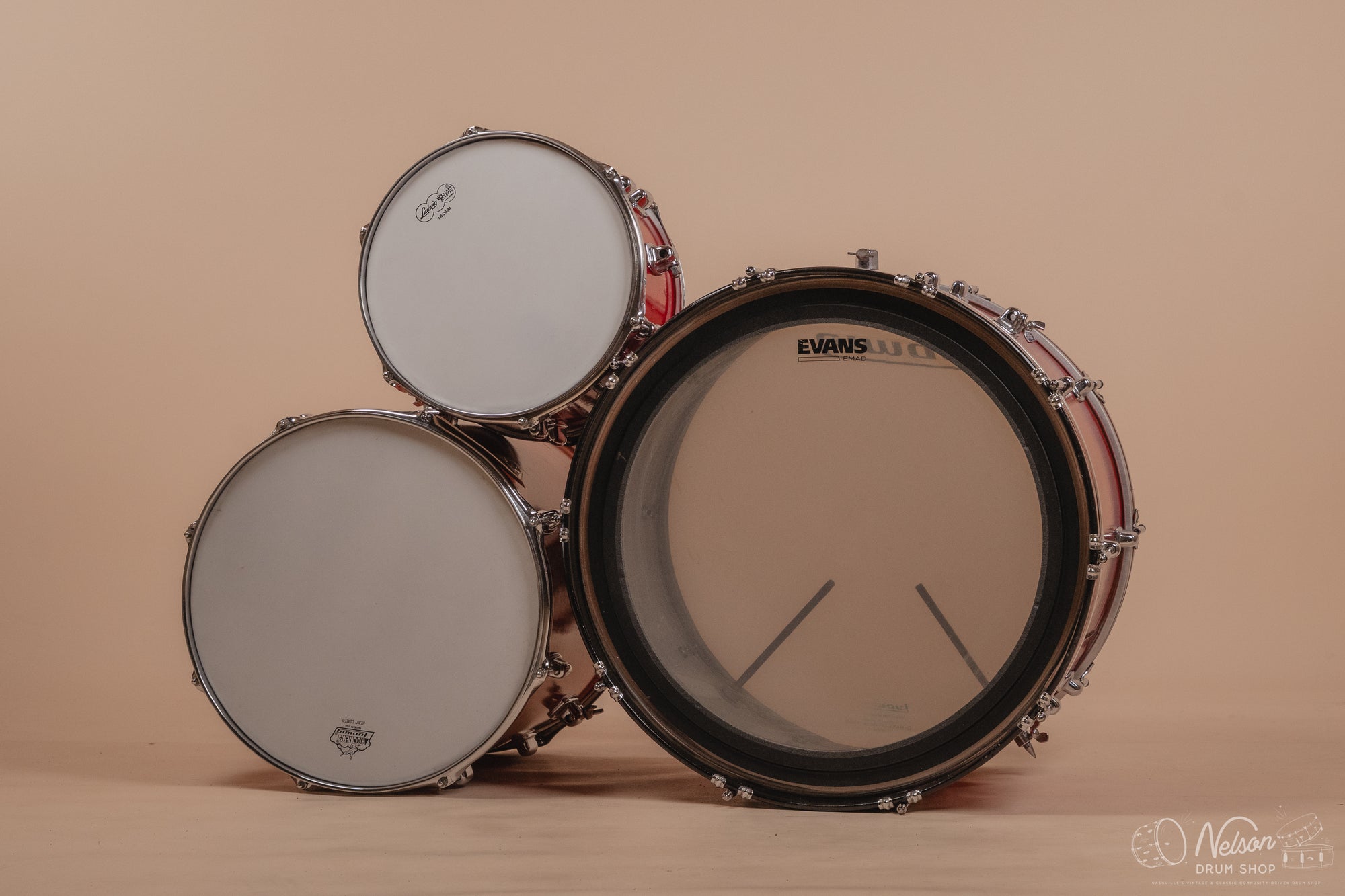 1970s Ludwig 'Standard' in Red Mist - 14x22, 16x16, 8x12