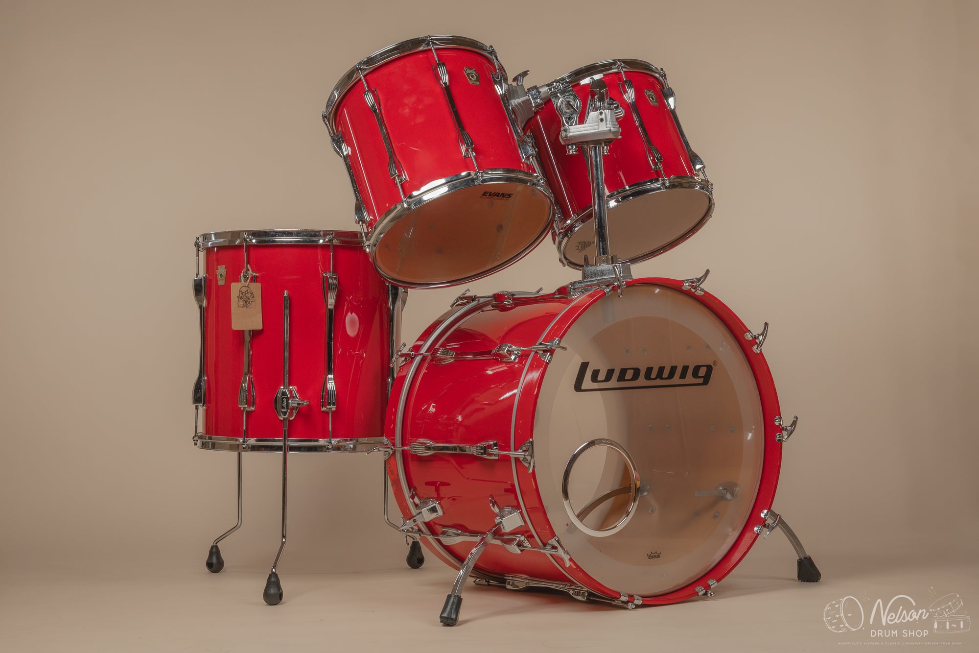 1980s Ludwig Super Classic 4 ply in Red Fury w/ Mach Lugs - 16x22, 11x12, 12x13, 16x16