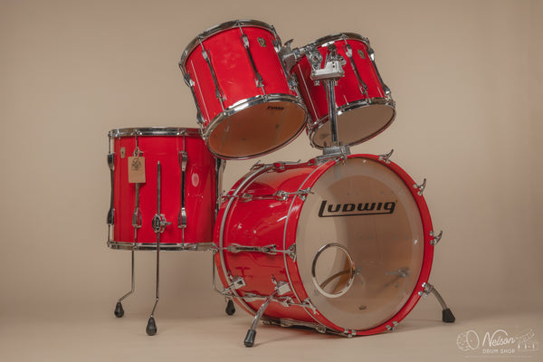 1980s Ludwig Super Classic 4 ply in Red Fury w/ Mach Lugs - 16x22, 11x12, 12x13, 16x16