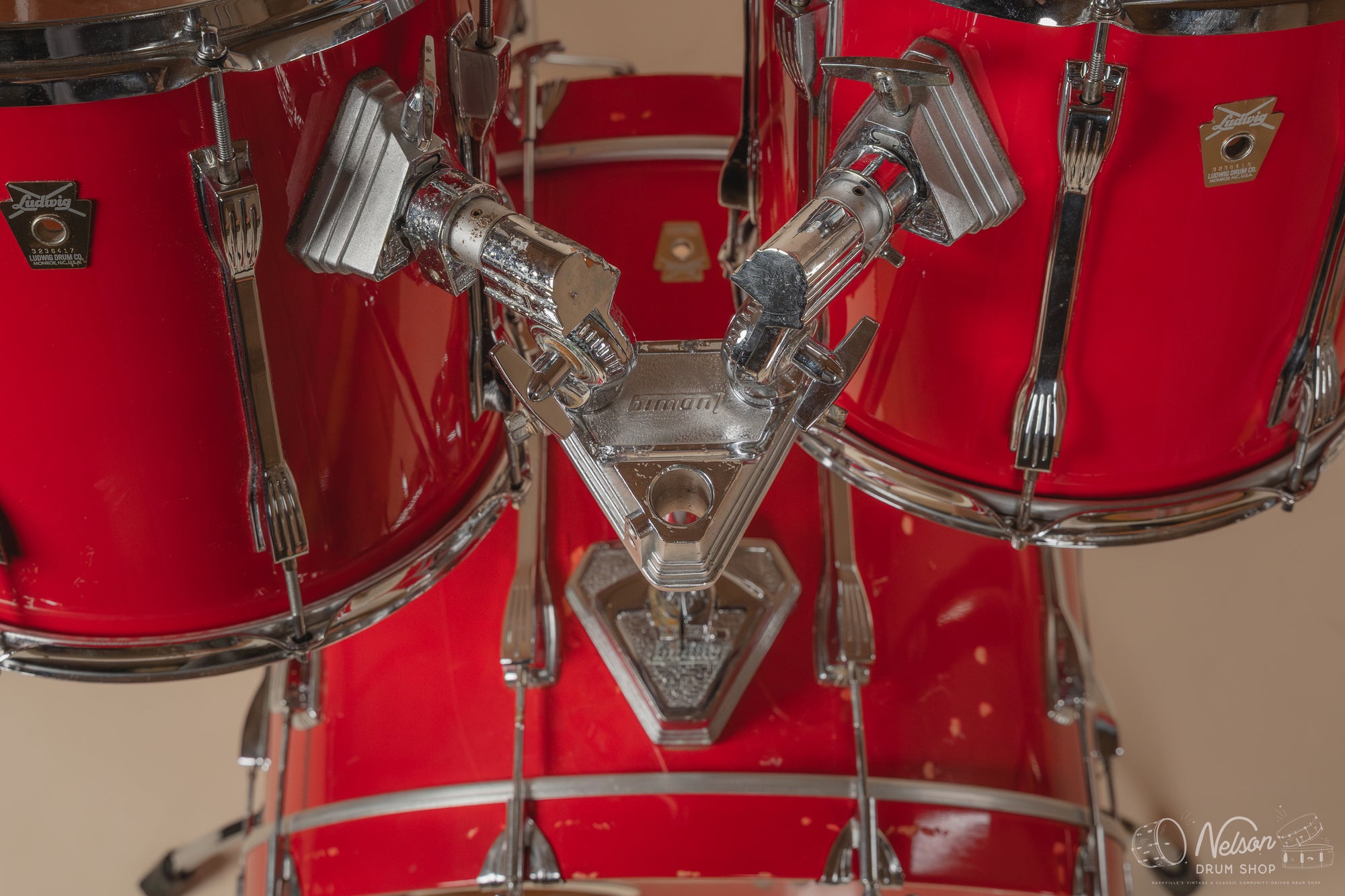 1980s Ludwig Super Classic 4 ply in Red Fury w/ Mach Lugs - 16x22, 11x12, 12x13, 16x16