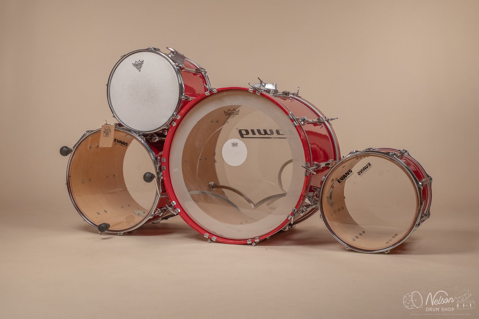 1980s Ludwig Super Classic 4 ply in Red Fury w/ Mach Lugs - 16x22, 11x12, 12x13, 16x16