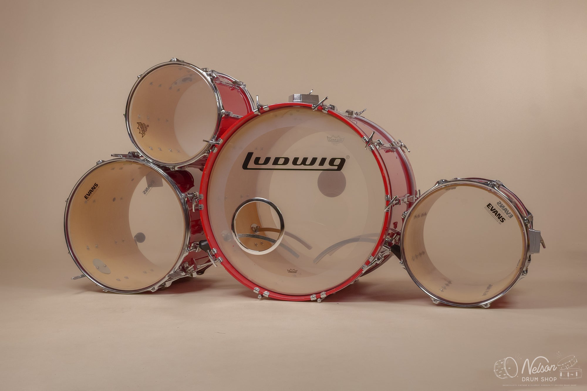 1980s Ludwig Super Classic 4 ply in Red Fury w/ Mach Lugs - 16x22, 11x12, 12x13, 16x16