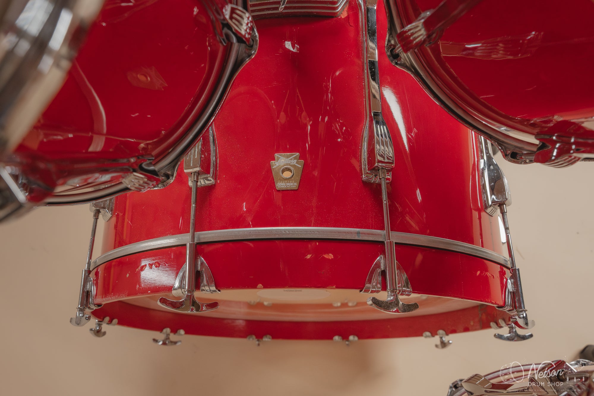 1980s Ludwig Super Classic 4 ply in Red Fury w/ Mach Lugs - 16x22, 11x12, 12x13, 16x16