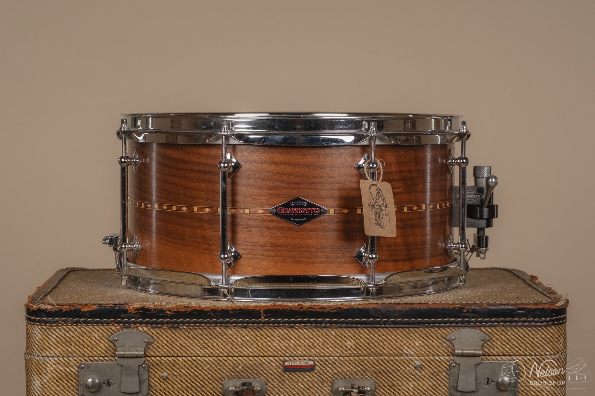 2008 Craviotto Johnny Signed Walnut Solid Shell Snare - 6.5x14