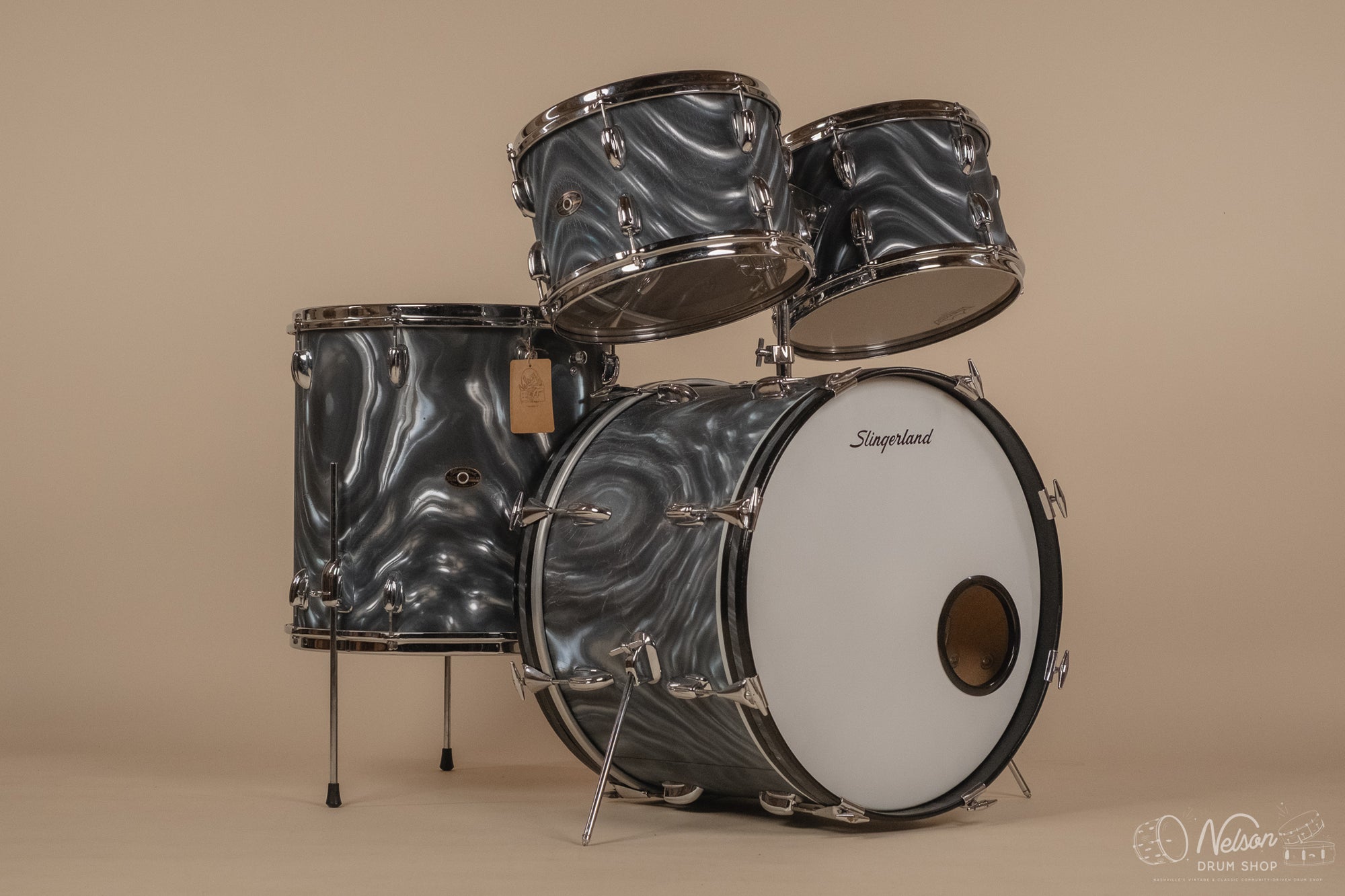 1960s Slingerland 'Modern Solo Outfit' in Charcoal Satin Flame - 14x20, 16x16, 8x12, 8x12