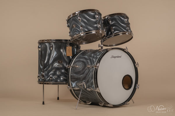 1960s Slingerland 'Modern Solo Outfit' in Charcoal Satin Flame - 14x20, 16x16, 8x12, 8x12