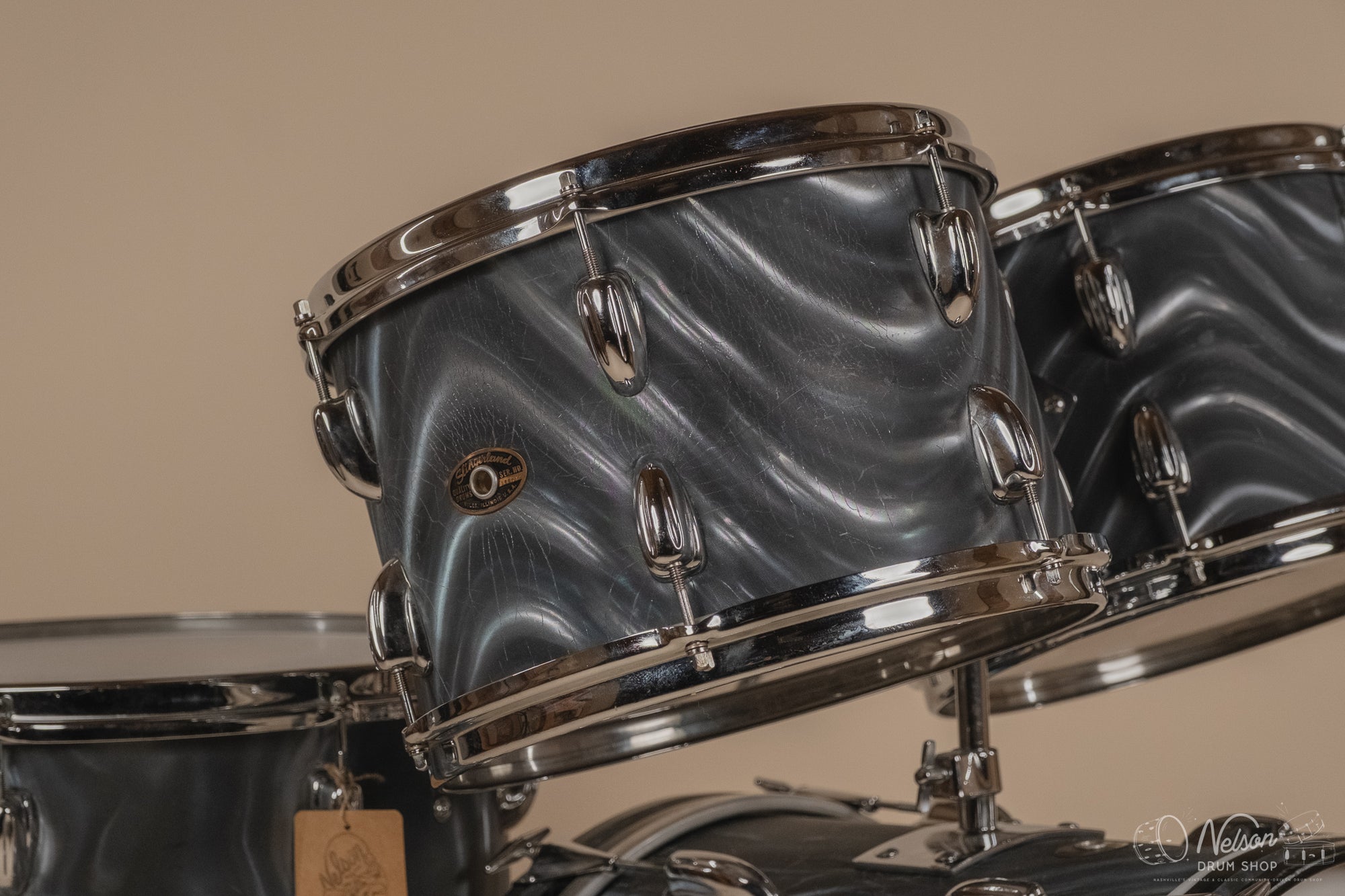 1960s Slingerland 'Modern Solo Outfit' in Charcoal Satin Flame - 14x20, 16x16, 8x12, 8x12