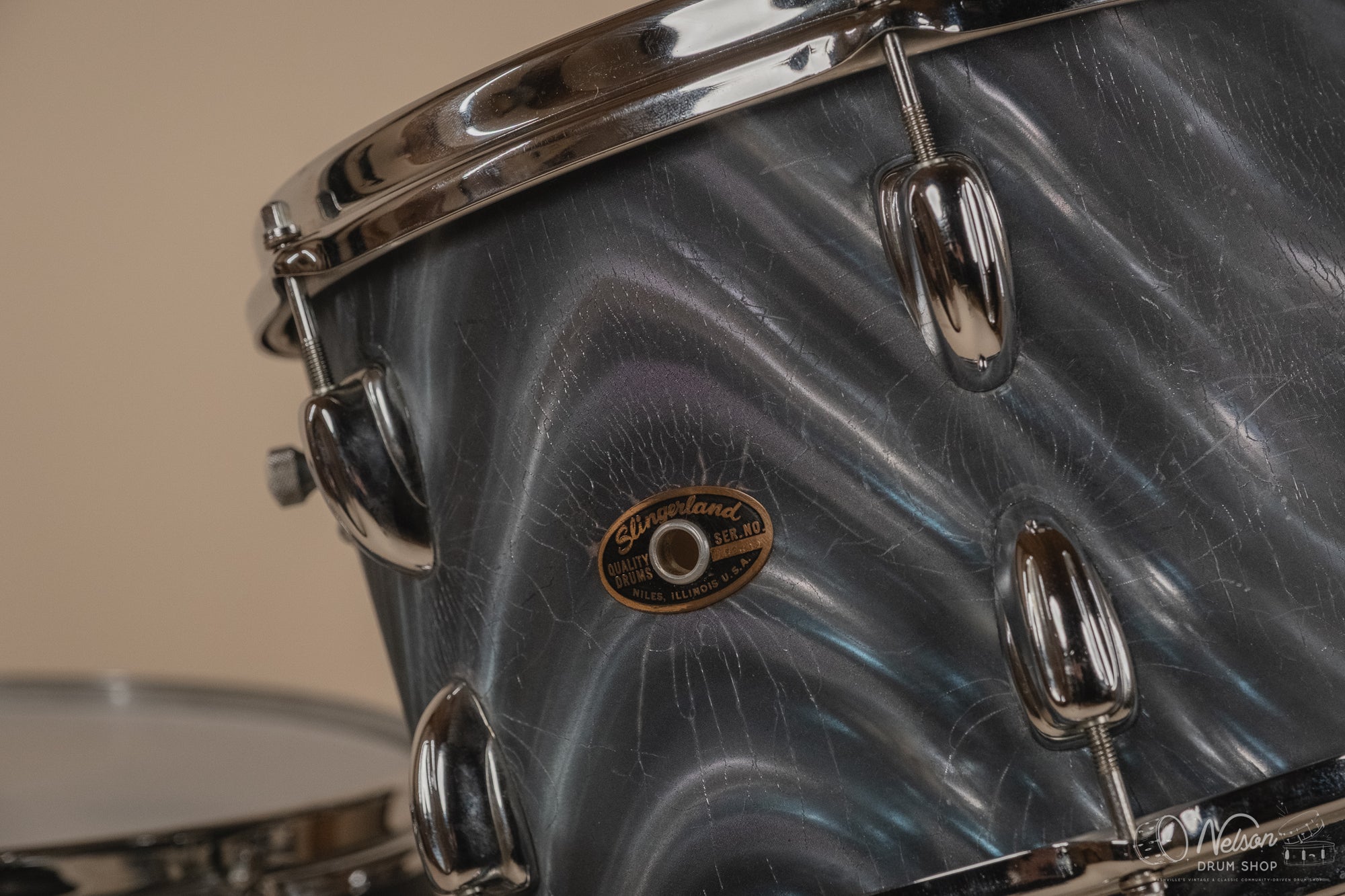 1960s Slingerland 'Modern Solo Outfit' in Charcoal Satin Flame - 14x20, 16x16, 8x12, 8x12