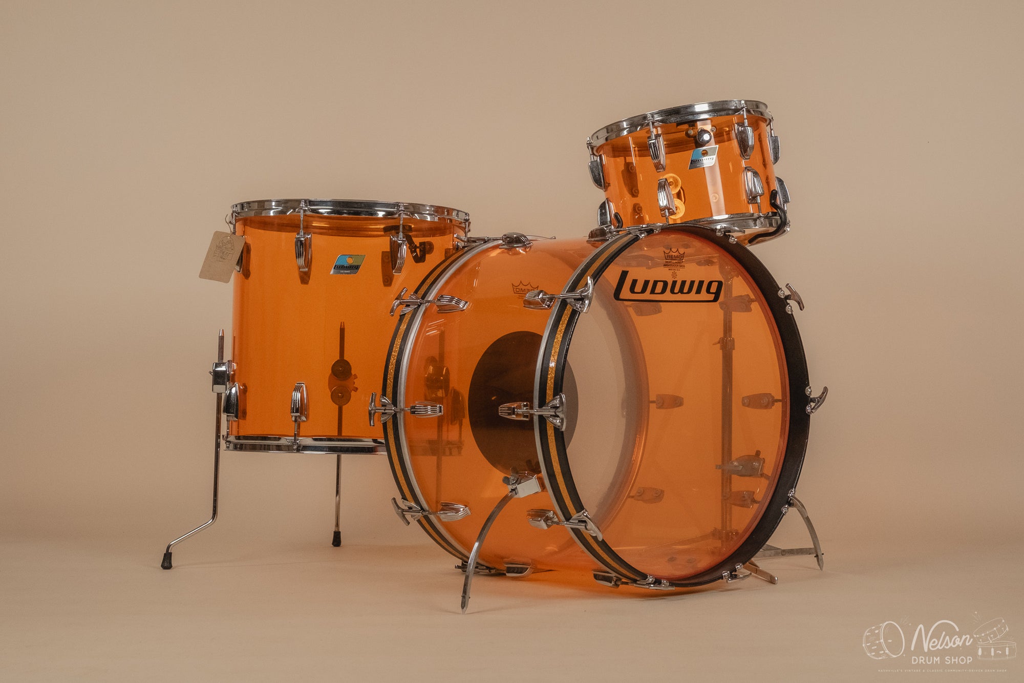 1970s Ludwig Vistalite in Amber - 14x22, 16x16, 8x12