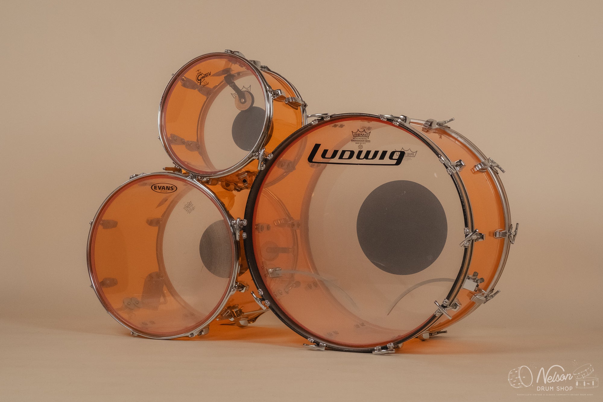 1970s Ludwig Vistalite in Amber - 14x22, 16x16, 8x12