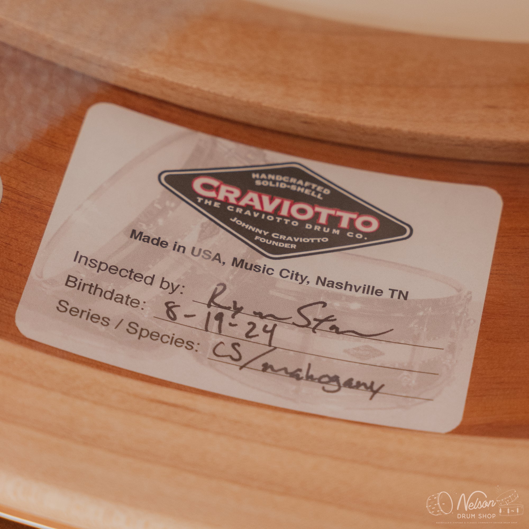 Craviotto Mahogany w/ Cherry Inlay in Oil Finish - 4.5x14 (Floor Model)