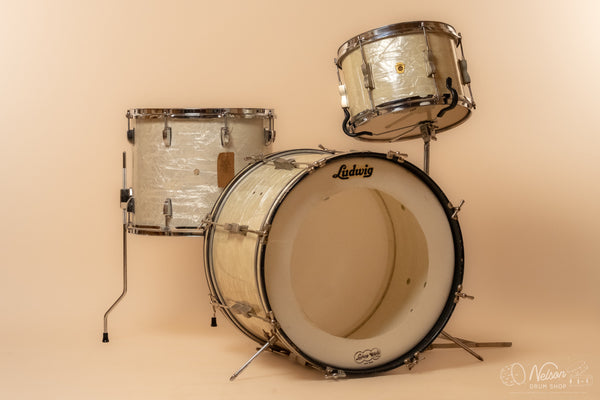1960s Ludwig 'Club Date' in White Marine Pearl - 14x20, 8x12, 12x15