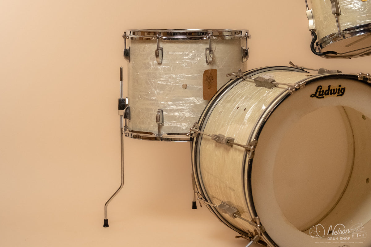 1960s Ludwig 'Club Date' in White Marine Pearl - 14x20, 8x12, 12x15