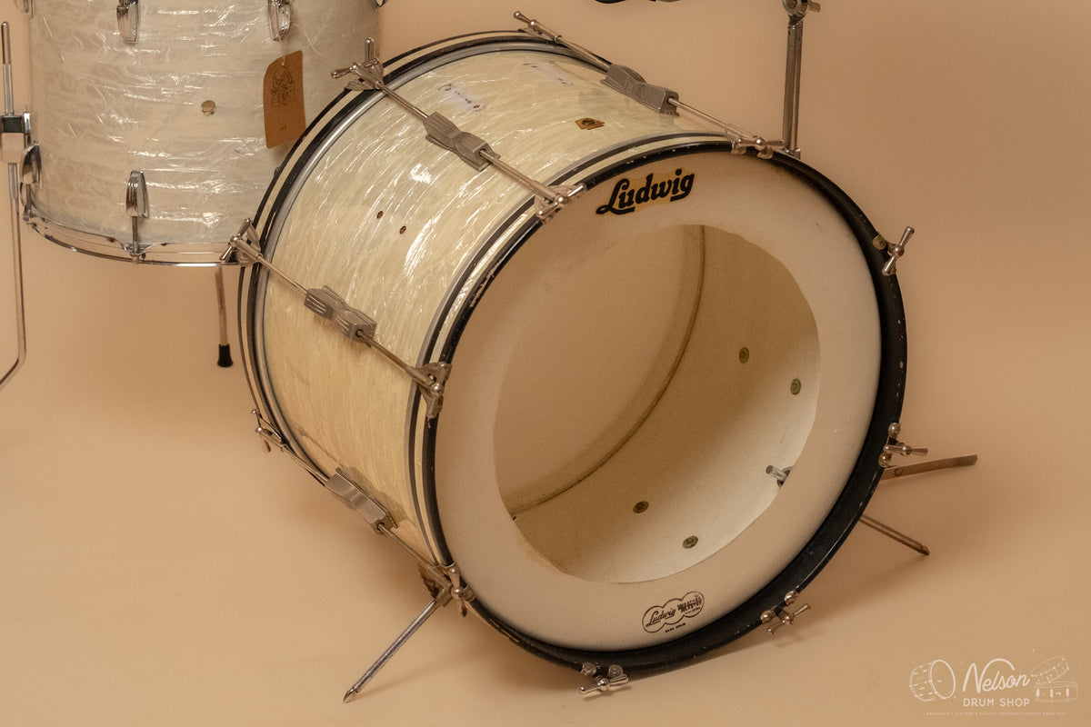 1960s Ludwig 'Club Date' in White Marine Pearl - 14x20, 8x12, 12x15