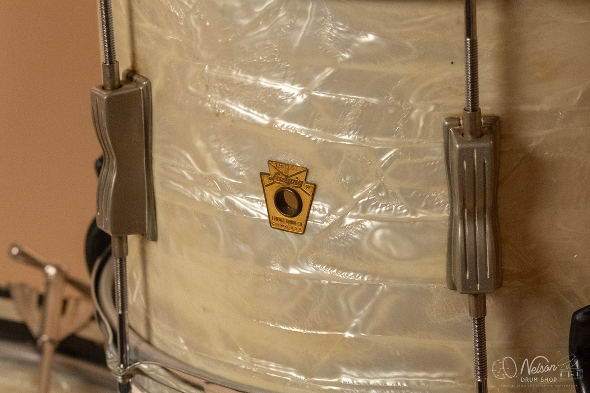 1960s Ludwig 'Club Date' in White Marine Pearl - 14x20, 8x12, 12x15