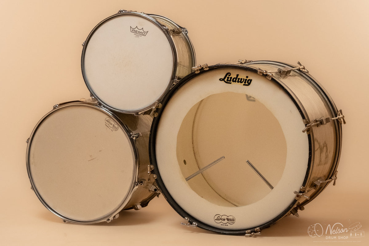 1960s Ludwig 'Club Date' in White Marine Pearl - 14x20, 8x12, 12x15