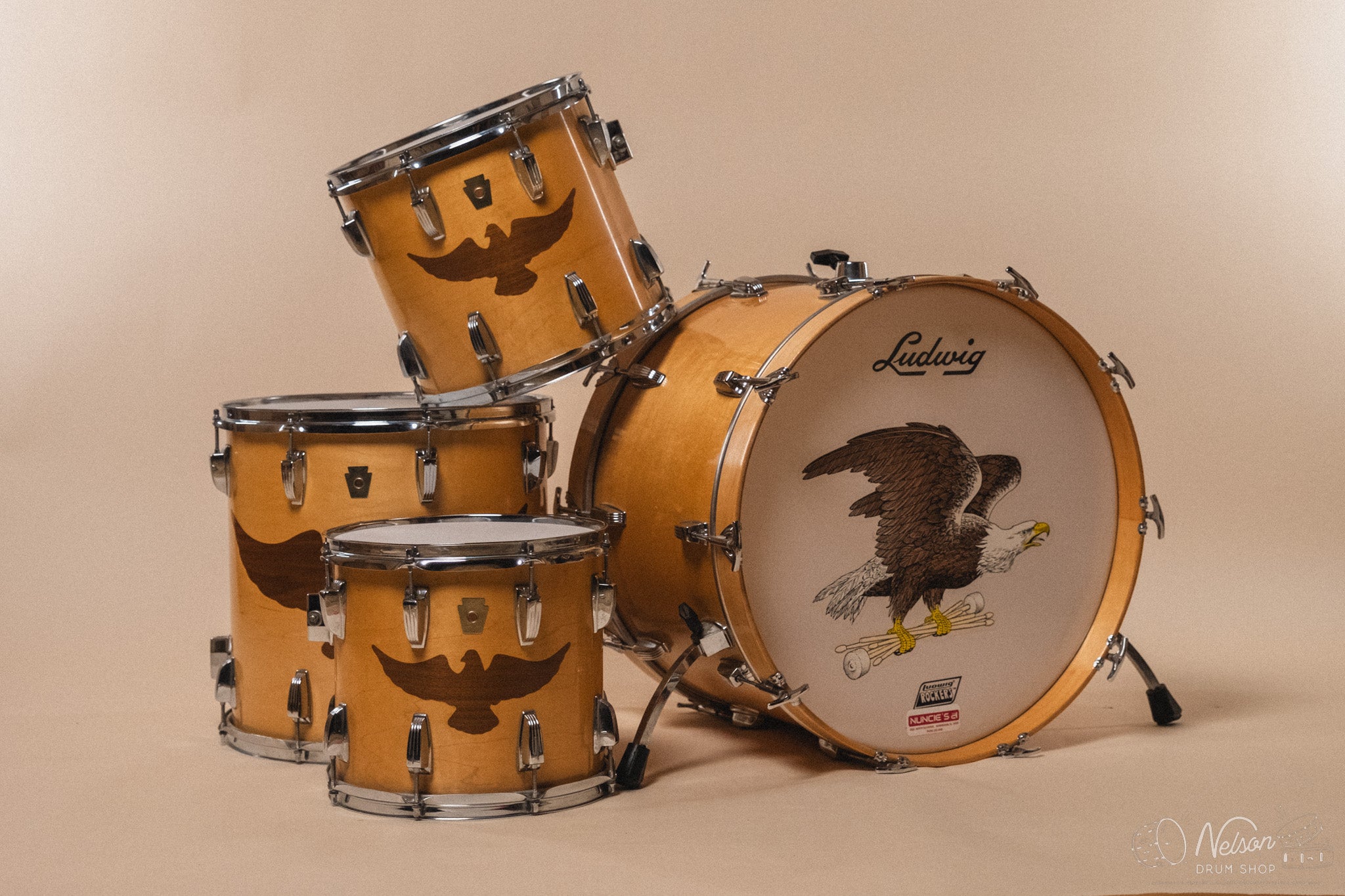 1984 Ludwig 75th Anniversary Maple w/ Walnut Eagle Inlay - 14x22