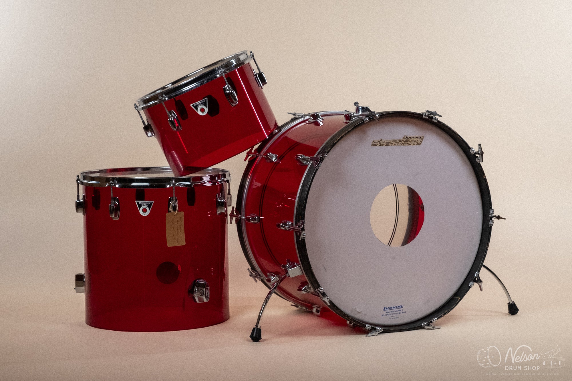 1980s Ludwig Combo Vistalite in Red - 14x22, 9x13, 16x16