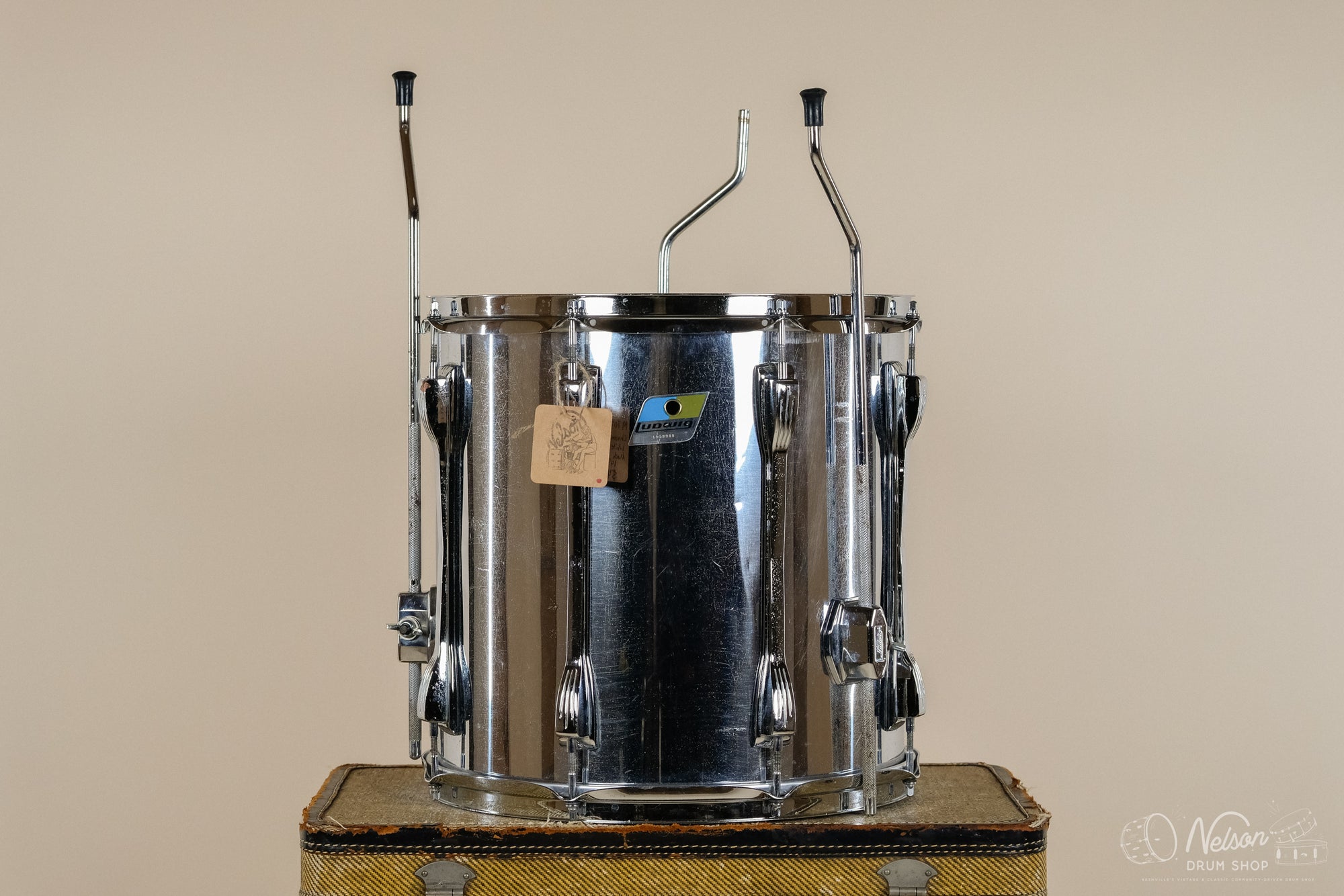 1970s Ludwig Chrome Over White Vistalite Mach Lug Floor Tom - 14x14