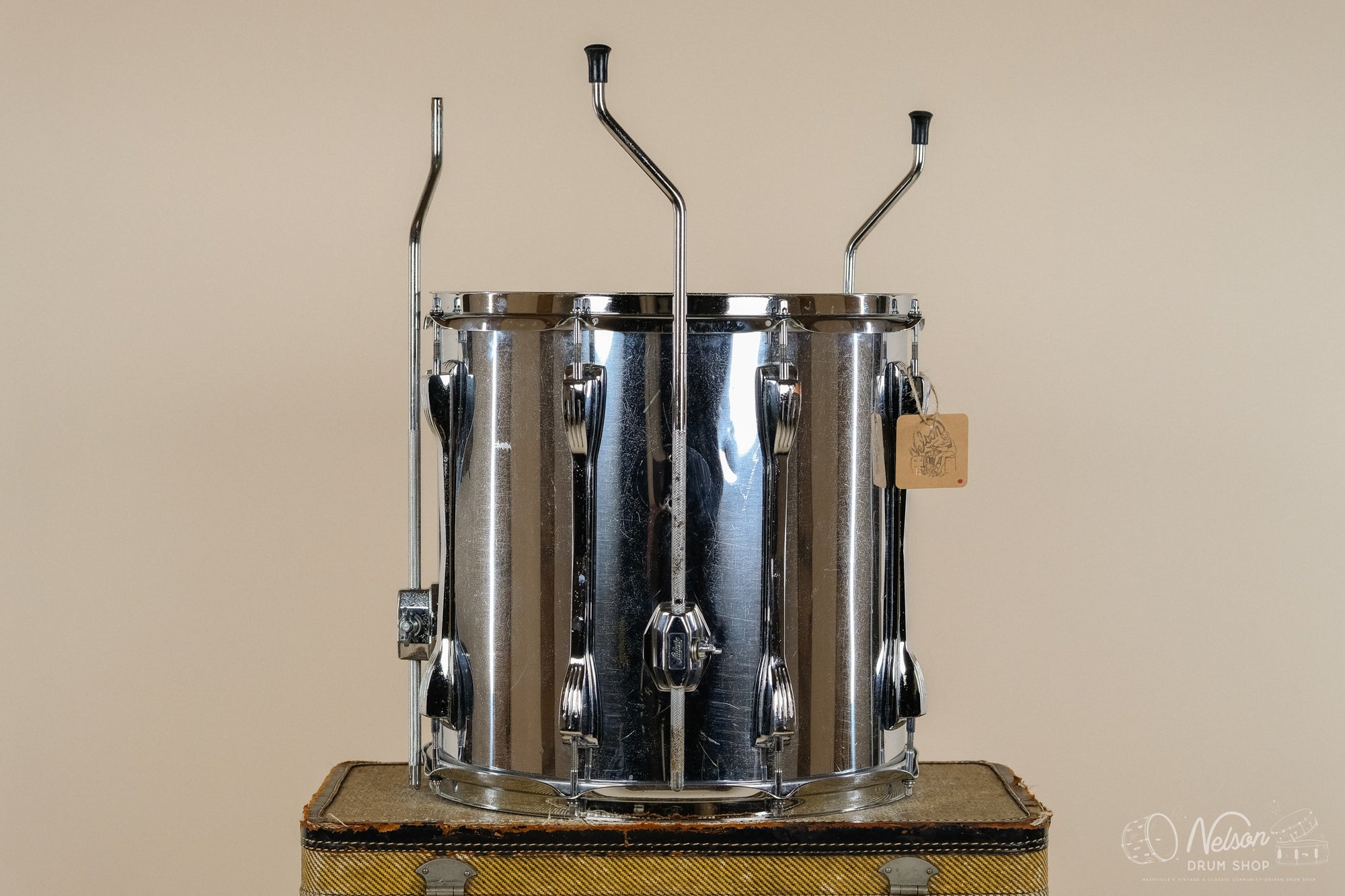 1970s Ludwig Chrome Over White Vistalite Mach Lug Floor Tom - 14x14