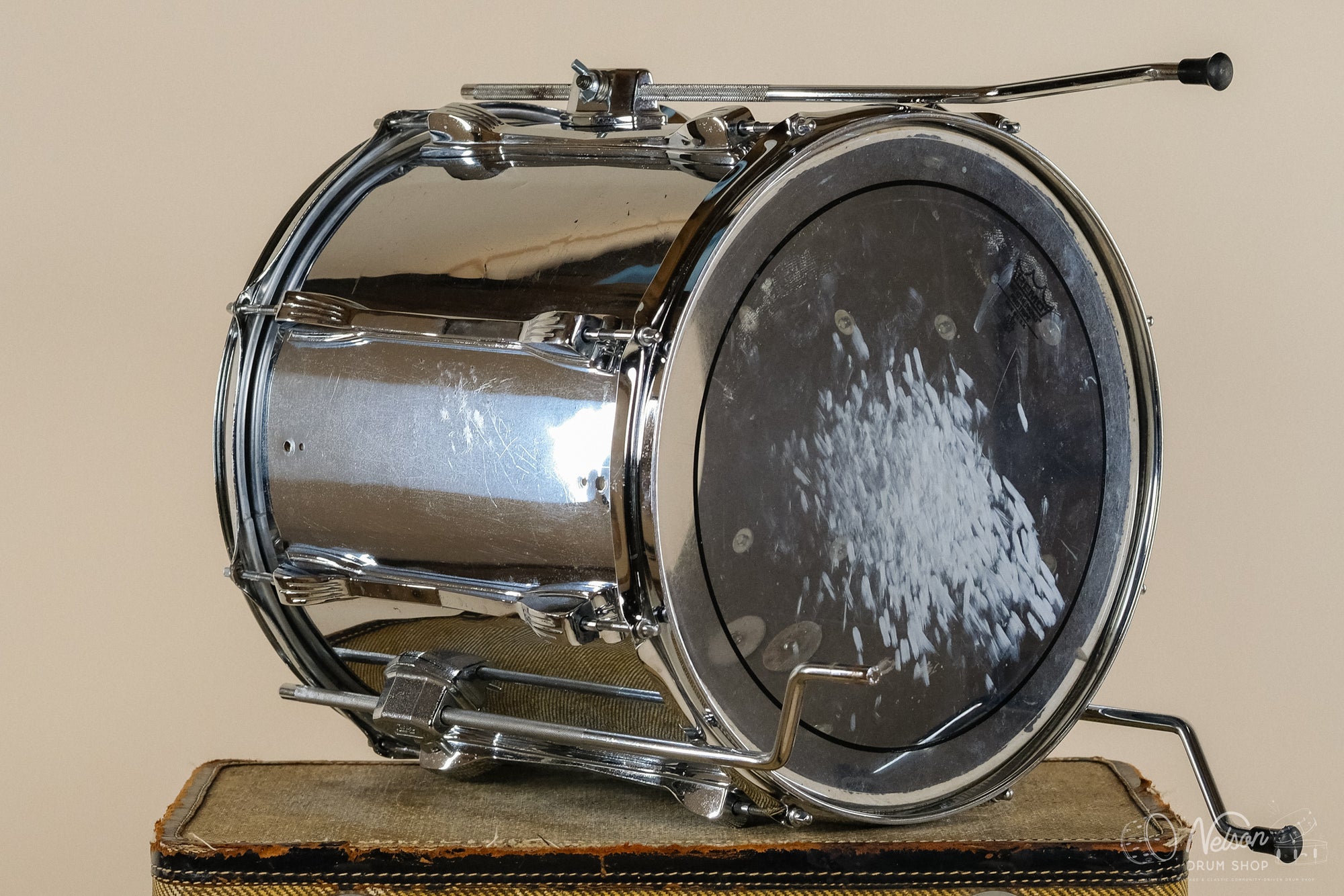 1970s Ludwig Chrome Over White Vistalite Mach Lug Floor Tom - 14x14