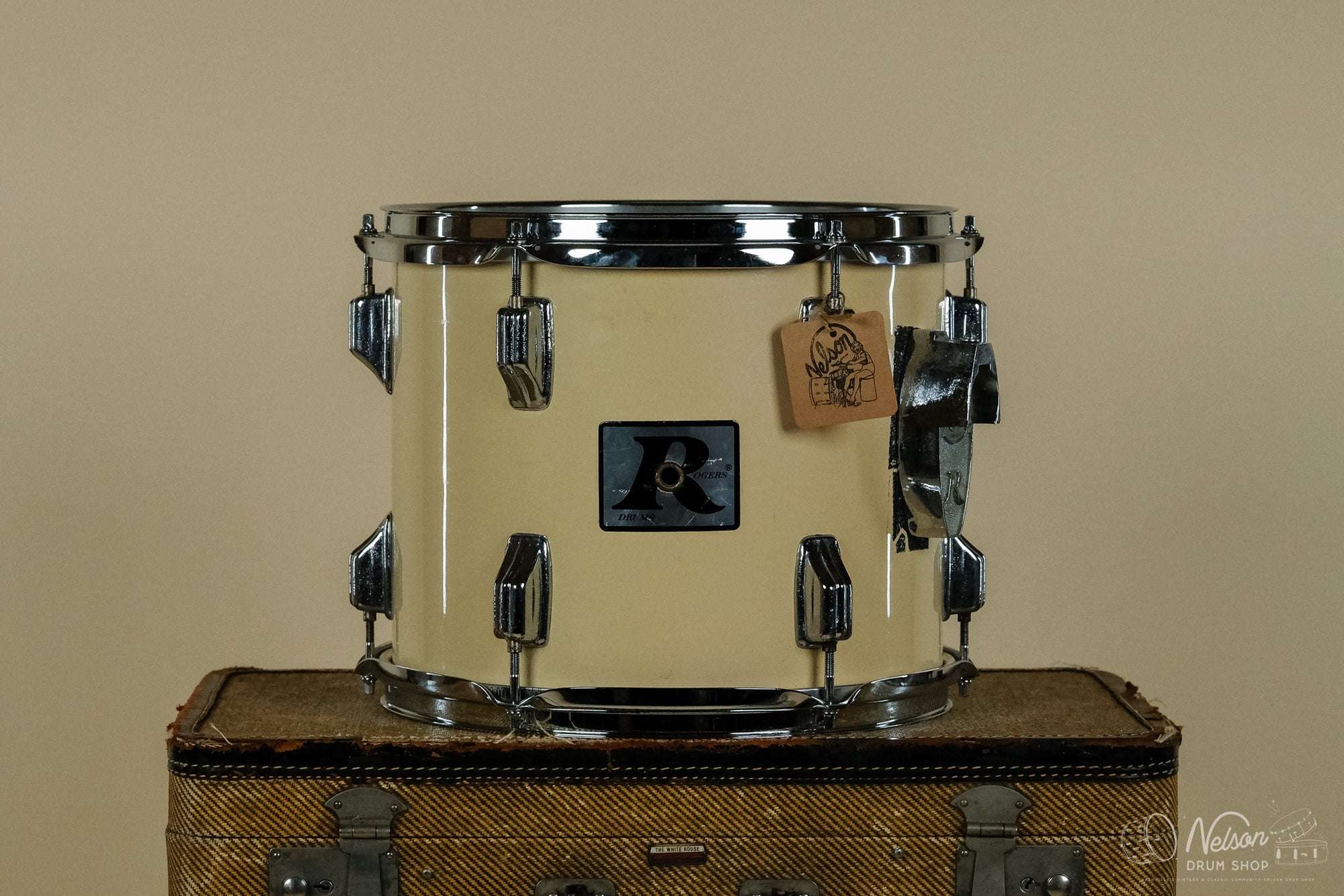 1970s Rogers 'Big R' Tom in White Wrap - 10x12