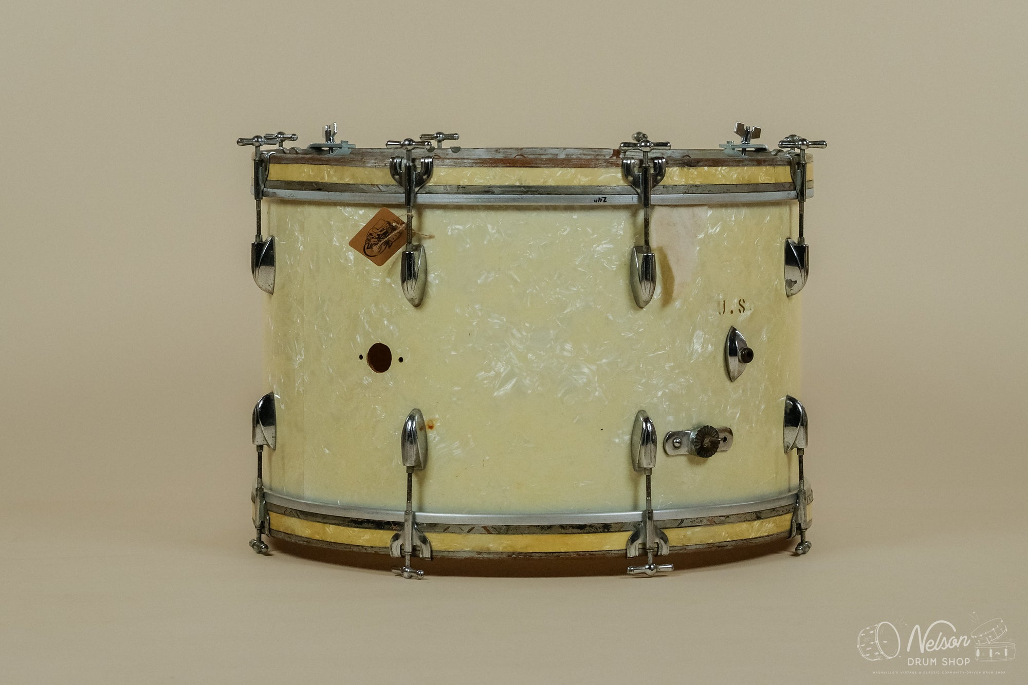 1953 Walberg & Auge / Gretsch 3 ply Bass Drum in White Marine Pearl - 14x24