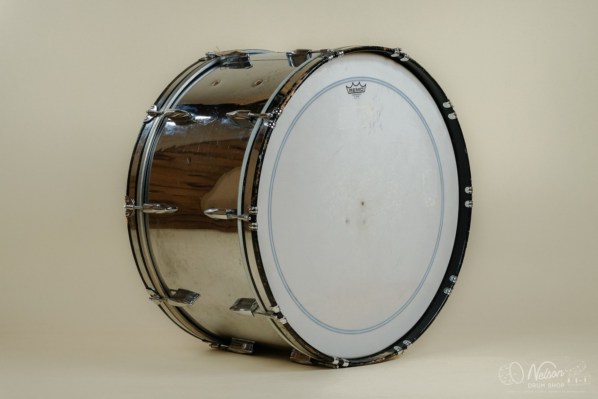 1980s Premier 'Soundwave' Marching Bass Drum in Chrome - 14x26
