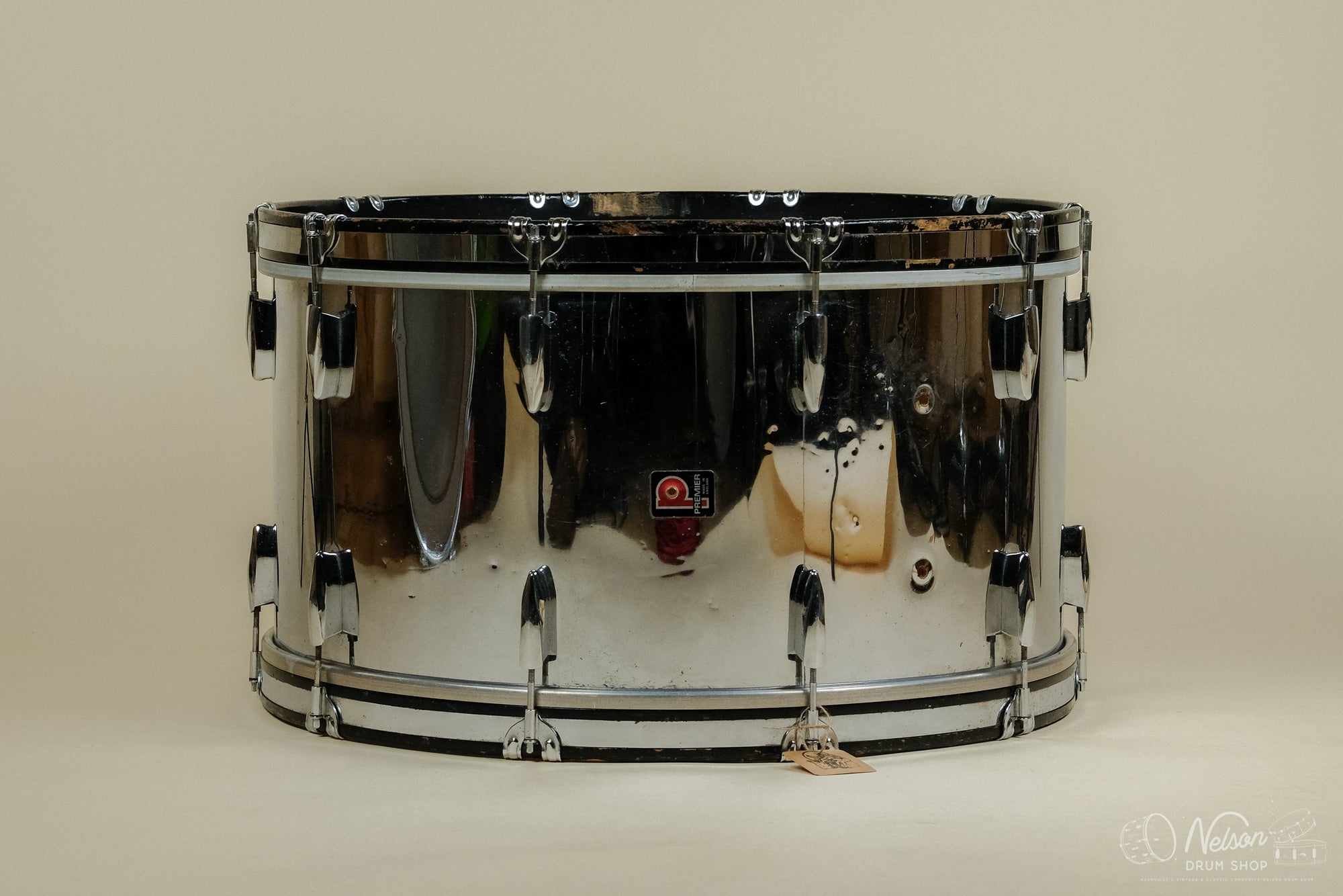 1980s Premier 'Soundwave' Marching Bass Drum in Chrome - 14x26
