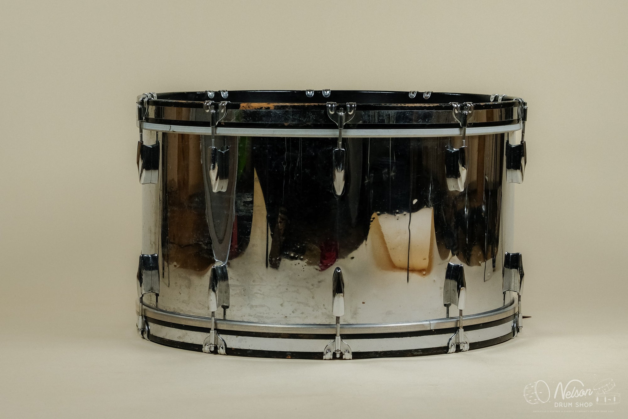 1980s Premier 'Soundwave' Marching Bass Drum in Chrome - 14x26