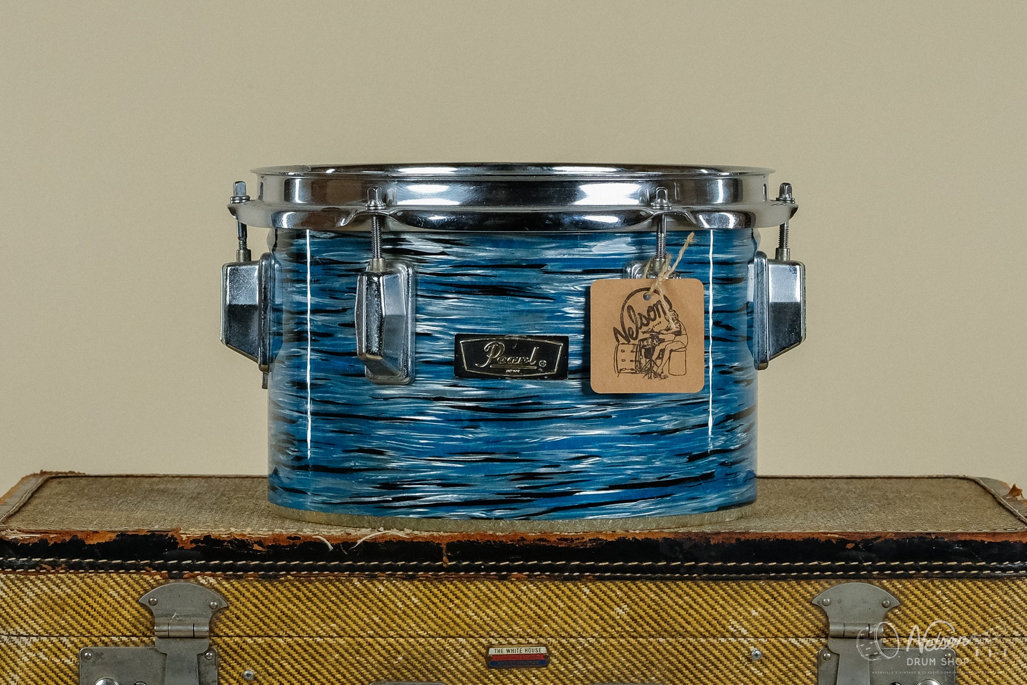 1970s Pearl Fiberglass Concert Tom in Blue Oyster - 6.5x10