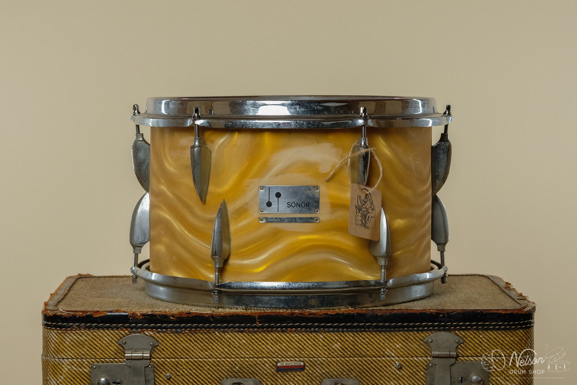 1960s Sonor 'Teardrop' Tom in Gold Satin Flame - 8x13