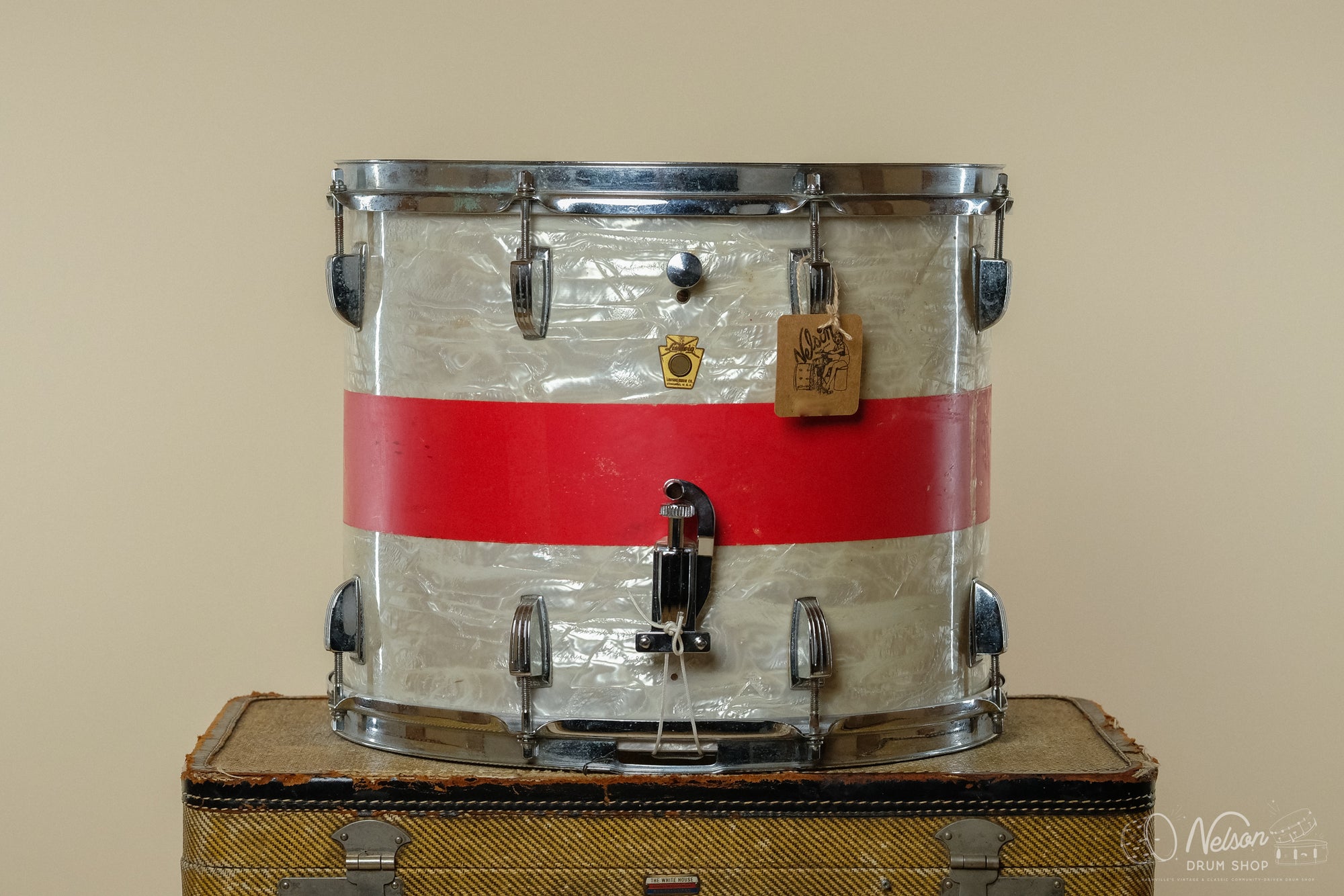 1960s Ludwig Pre-Serial Snare Drum In White Marine Pearl - 12x15